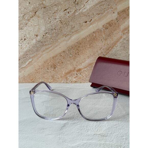 Gucci GG0026O 014 Square Violet Eyeglasses | SmartBuyGlasses US NEW Gucci GG0026O Transparent Lilac Cat Eye Eyeglasses Frames